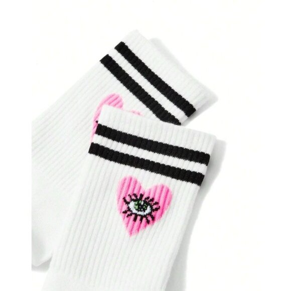Shein Sport Striped Eye Pattern Casual Mid-Calf Sock in White - Size US 6-8 - Picture 5 of 5